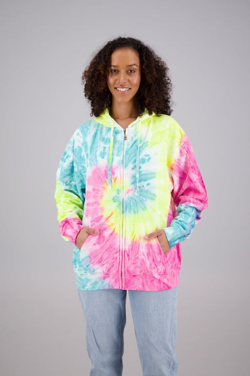 Adult's Tie-Dye Zip-Up Hoodie (2-XL) Cotton/Polyester Blend 9653 - Advance Apparels Wholesale-Neon Dye-Assorted-9653-ZNeon DyeAssorted