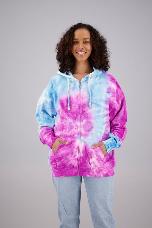 Adult's Tie-Dye Zip-Up Hoodie (2-XL) Cotton/Polyester Blend 9656 - Advance Apparels Wholesale-Pink / Blue-Assorted-9656-ZPink / BlueAssorted