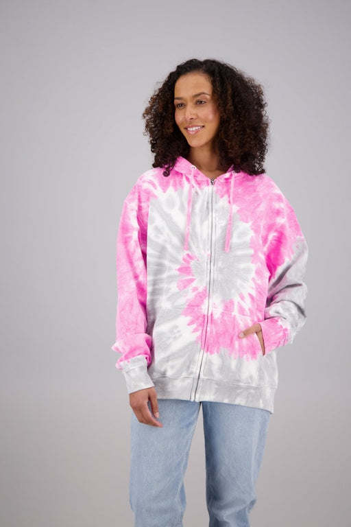 Adult's Tie-Dye Zip-Up Hoodie (2-XL) Cotton/Polyester Blend 9657 - Advance Apparels Wholesale-Pink / Grey-Assorted-9657-ZPink / GreyAssorted
