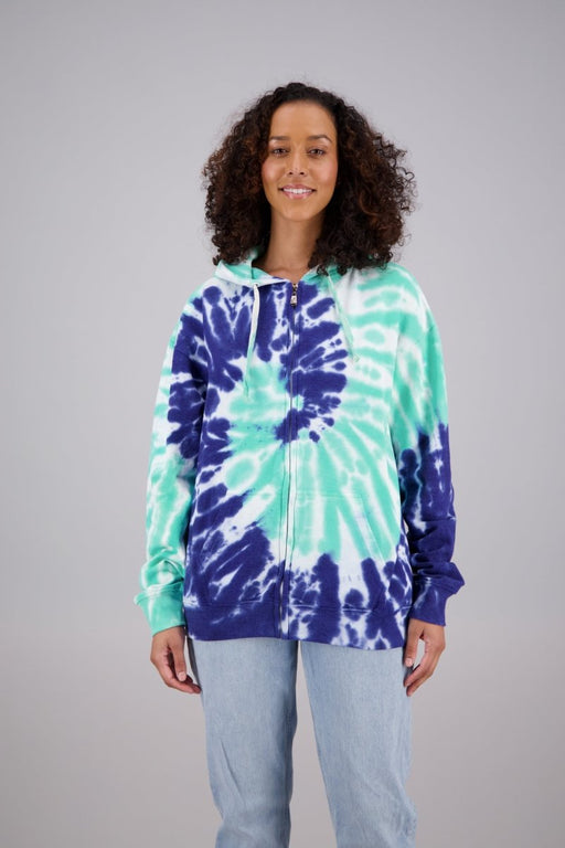 Adult's Tie-Dye Zip-Up Hoodie (2-XL) Cotton/Polyester Blend 9659 - Advance Apparels Wholesale-Sea Green / Indigo-Assorted-9659-ZSea Green / IndigoAssorted