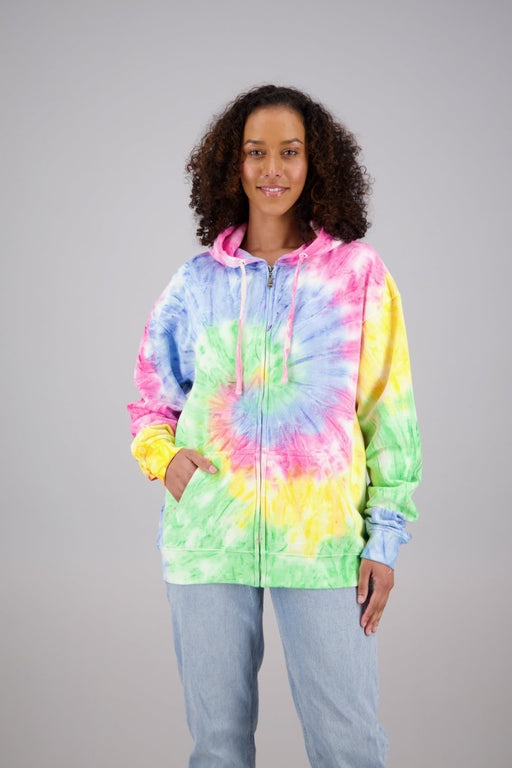 Adult's Tie-Dye Zip-Up Hoodie (2-XL) Cotton/Polyester Blend 9660 - Advance Apparels Wholesale-Tri-Color Neon-Assorted-9660-ZTri-Color NeonAssorted