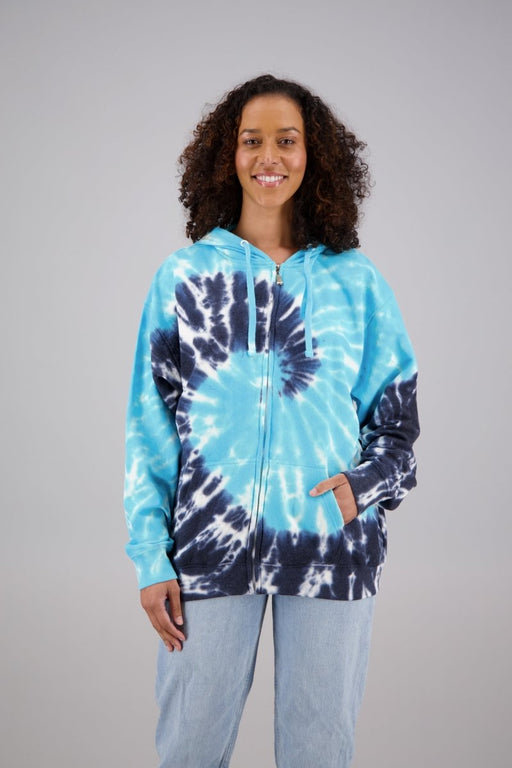 Adult's Tie-Dye Zip-Up Hoodie (2-XL) Cotton/Polyester Blend 9661 - Advance Apparels Wholesale-Turquoise / Navy-Assorted-9661-ZTurquoise / NavyAssorted