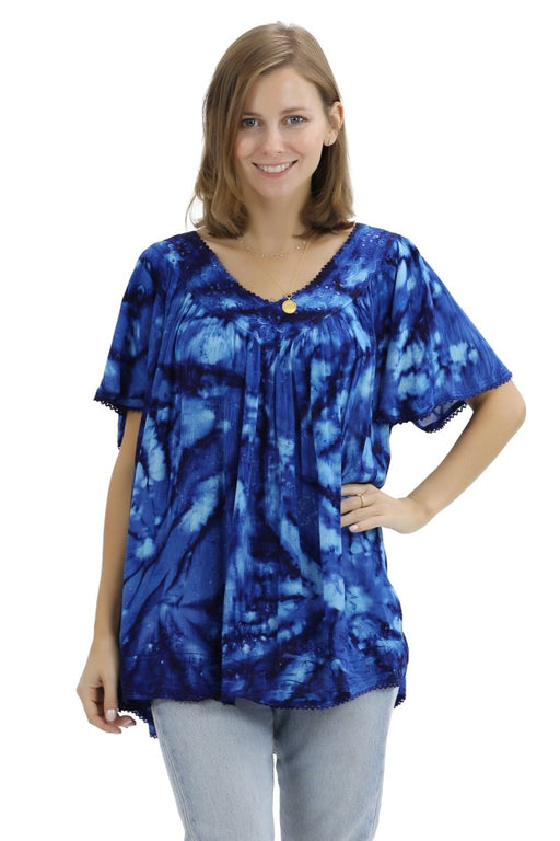 Belmar Tie Dye Cap Sleeve Blouse 16780 - Advance Apparels Wholesale-Assorted Colors-Free Size-16780Assorted ColorsFree Size