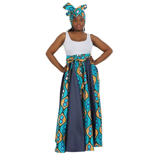 Denim and African Print Long Maxi Skirt - Advance Apparels Wholesale-19-One Size Fits Most-17617NC19One Size Fits Most