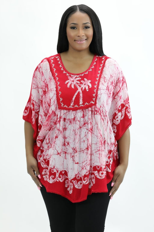 Palm Tree Block Print Oversized Blouse 17030 - Advance Apparels Wholesale-Red-Free Size-17030RedFree Size