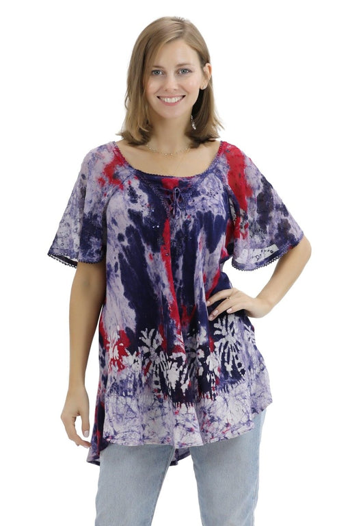 Palm Tree Tie-Dye Blouse Cap Sleeve 17776 ( 1 Color Available) - Advance Apparels Wholesale-Assorted-Free-17776FAssortedFree
