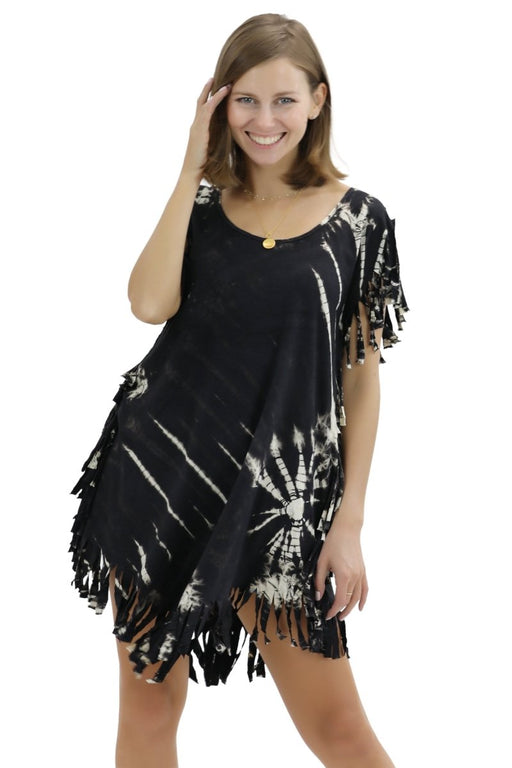 Sleeveless Tie-Dye Knits Dress w/ Fringes SPD45 - Advance Apparels Wholesale-Assorted Colors-Free Size-SPD45Assorted ColorsFree Size